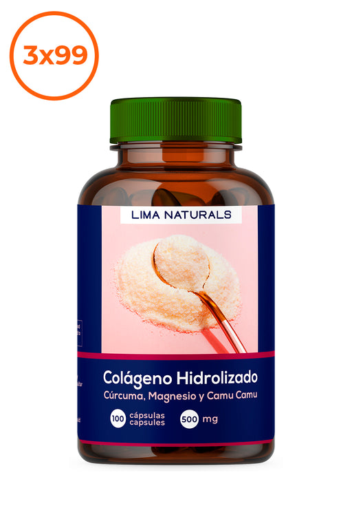 Colageno Hidrolizado con Camu Camu, Curcuma y Magnesio 100 capsulas 500mg Lima Naturals