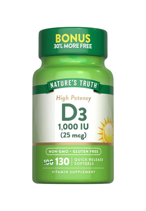 Vitamina D3 1,000 UI 130 capsulas blandas Nature´s Truth